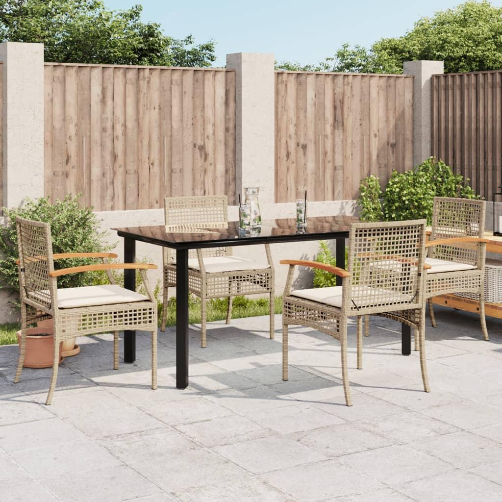 Spisebordssæt til haven 5 dele med hynder polyrattan beige