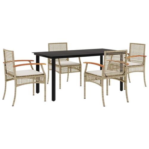 Spisebordssæt til haven 5 dele med hynder polyrattan beige
