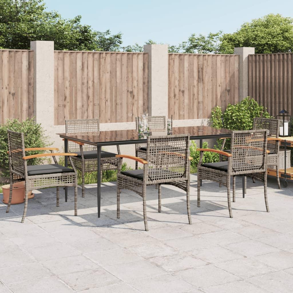 Spisebordssæt til haven 7 dele med hynder polyrattan grå