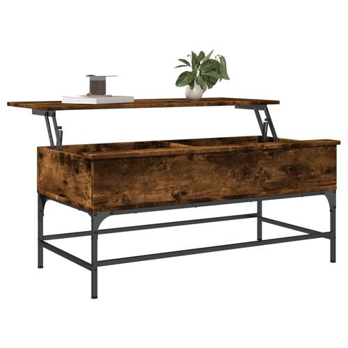 Sofabord 100x50x45 cm konstrueret træ og metal røget egetræ