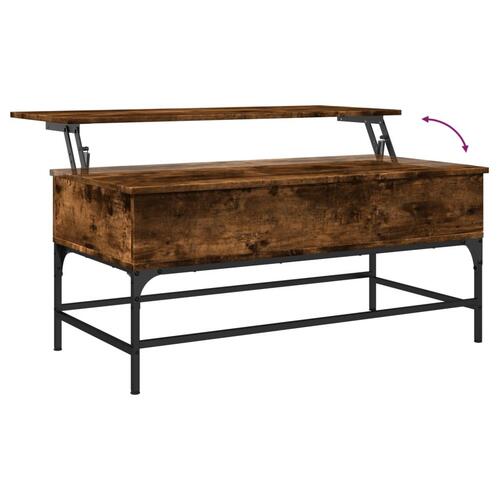 Sofabord 100x50x45 cm konstrueret træ og metal røget egetræ