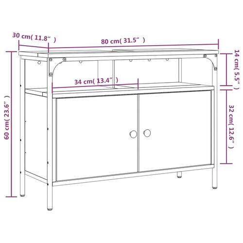 Underskab til vask 80x30x60 cm konstrueret træ grå sonoma-eg