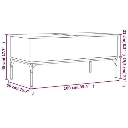 Sofabord 100x50x45 cm konstrueret træ og metal brunt egetræ