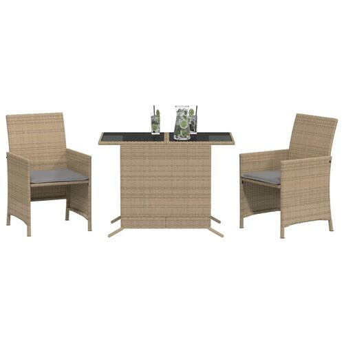 Bistrosæt til haven 3 dele med hynder polyrattan blandet beige