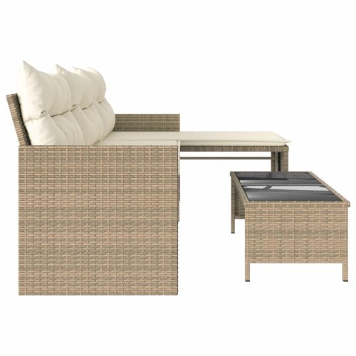 Havesofa med bord og hynder L-formet polyrattan beige