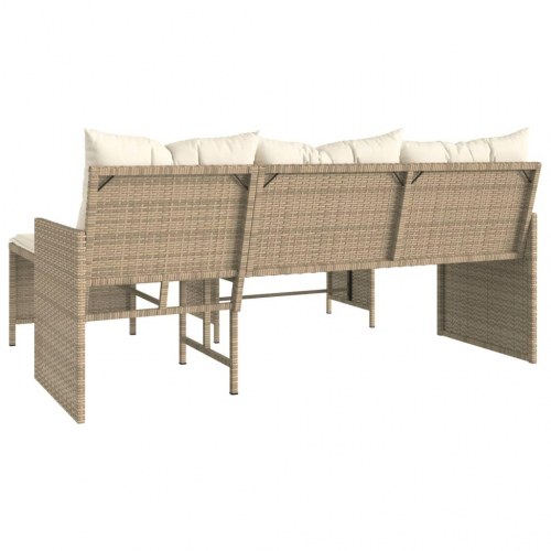 Havesofa med bord og hynder L-formet polyrattan beige