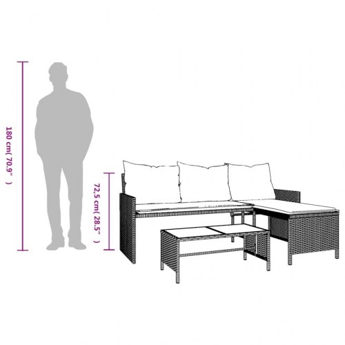 Havesofa med bord og hynder L-formet polyrattan beige