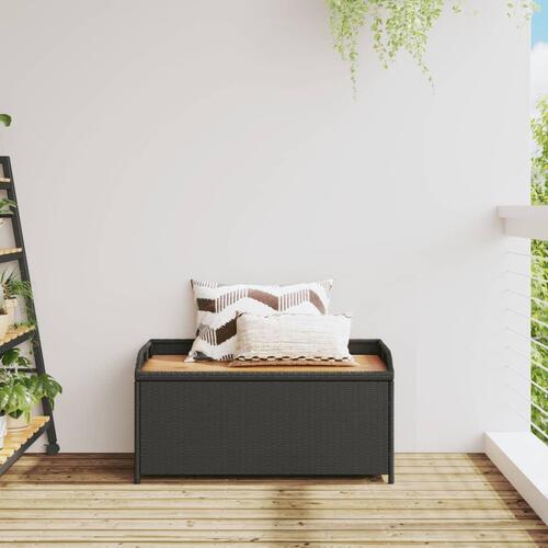 Opbevaringsbænk 100x50x52 cm polyrattan og akacietræ sort