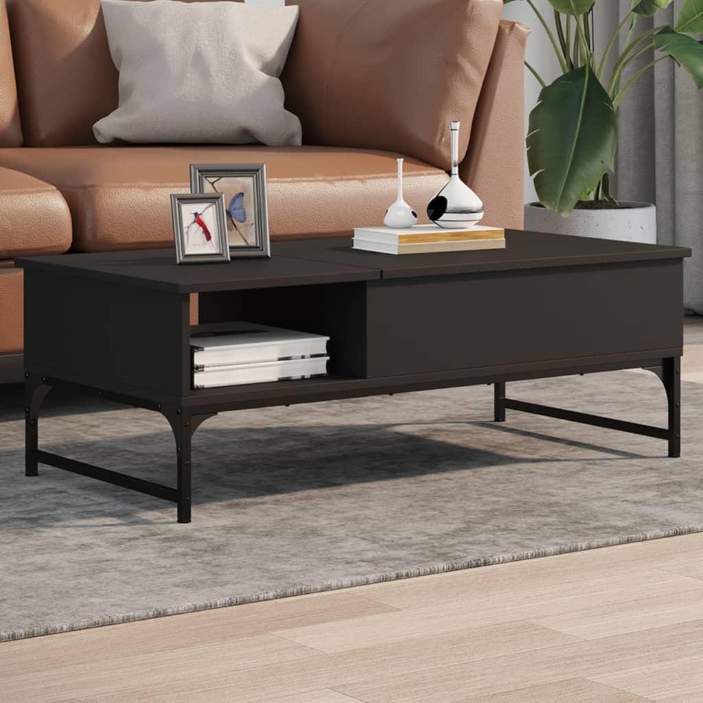 Sofabord 100x50x35 cm massivt konstrueret træ og metal sort