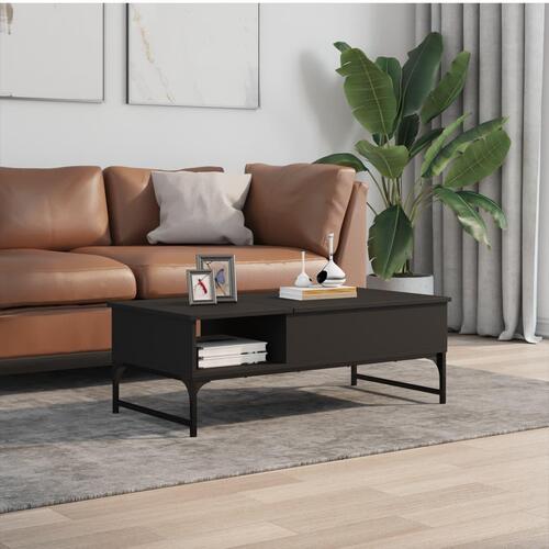 Sofabord 100x50x35 cm massivt konstrueret træ og metal sort
