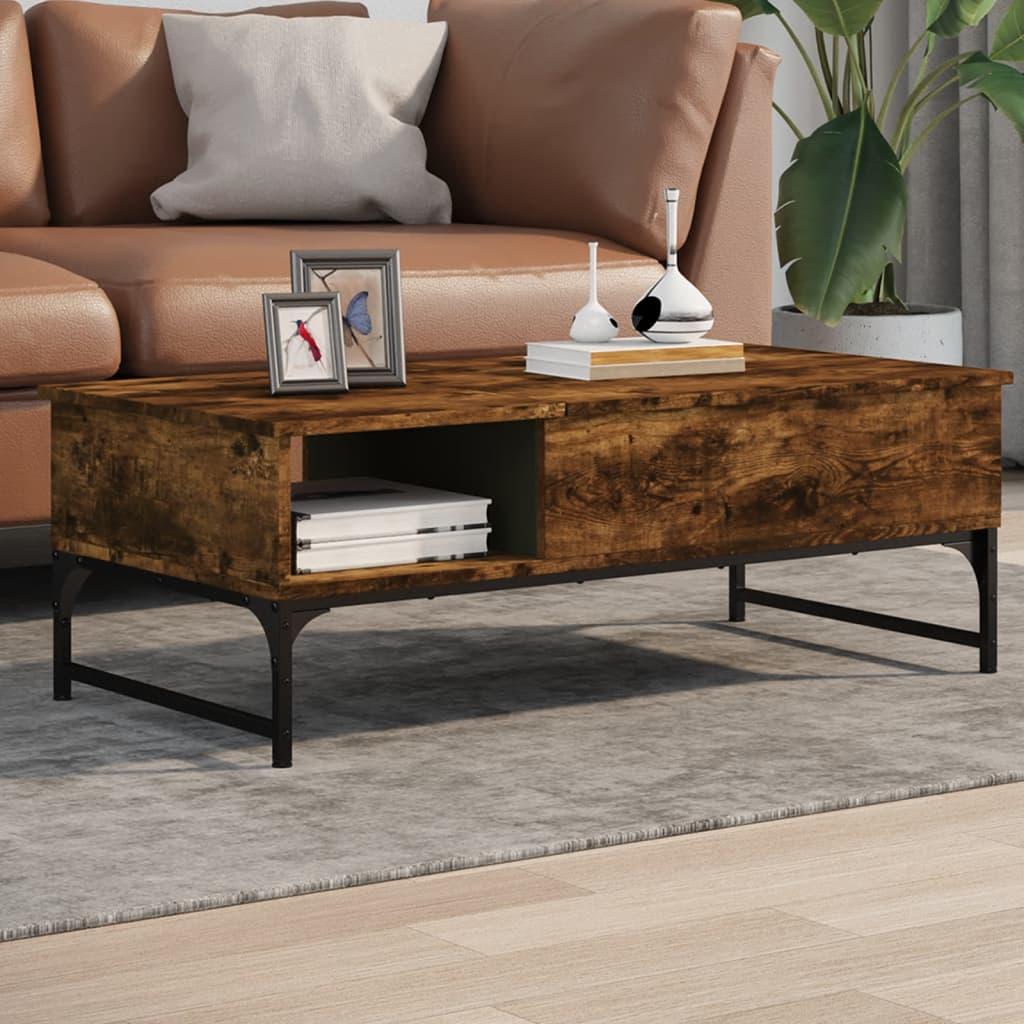 Sofabord 100x50x35 cm konstrueret træ og metal røget egetræ