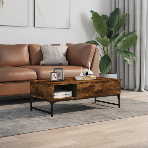 Sofabord 100x50x35 cm konstrueret træ og metal røget egetræ