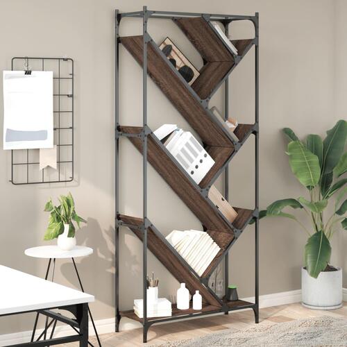 Bogreol 79x30x180 cm konstrueret træ og metal brunt eg