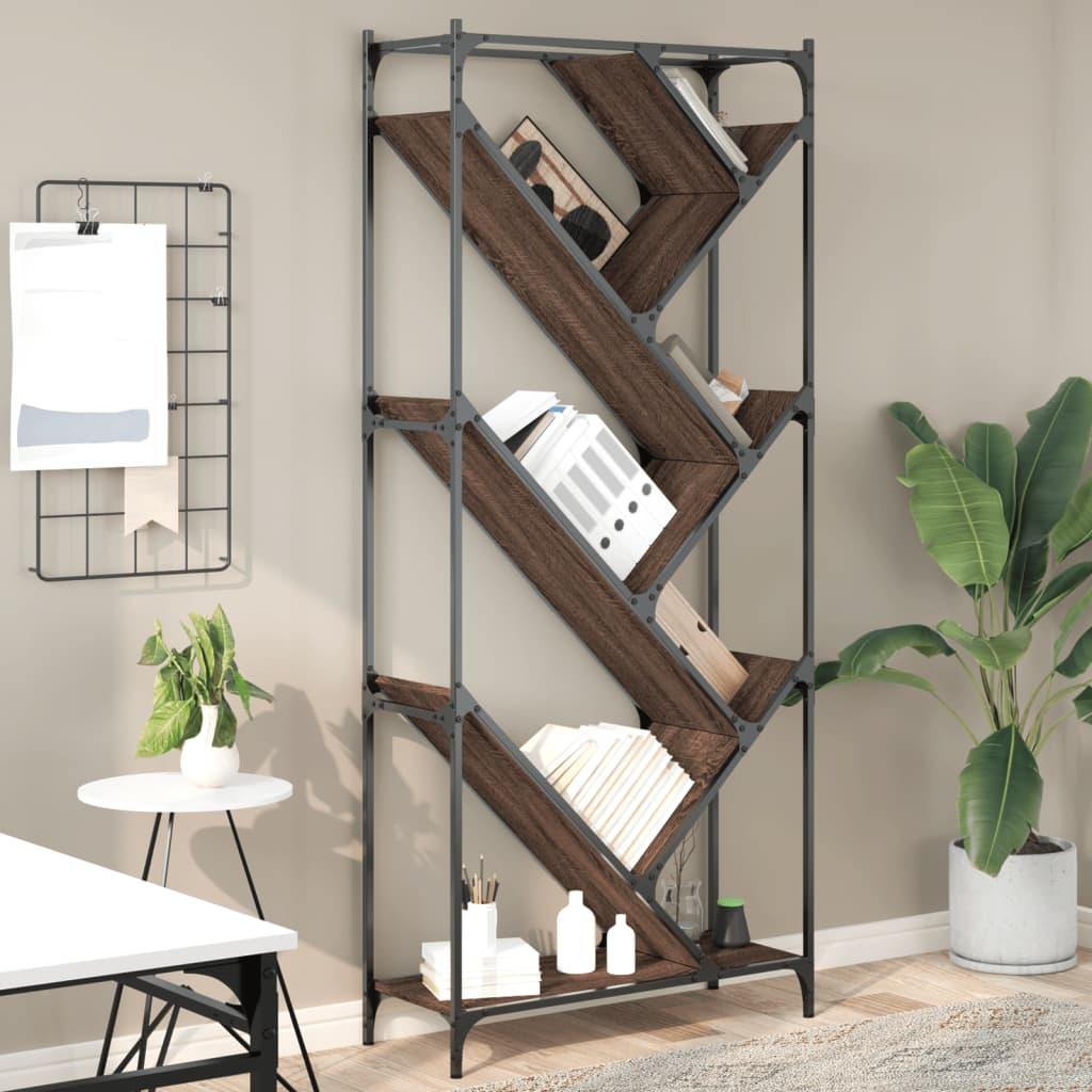 Bogreol 79x30x180 cm konstrueret træ og metal brunt eg