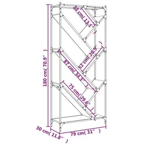 Bogreol 79x30x180 cm konstrueret træ og metal brunt eg