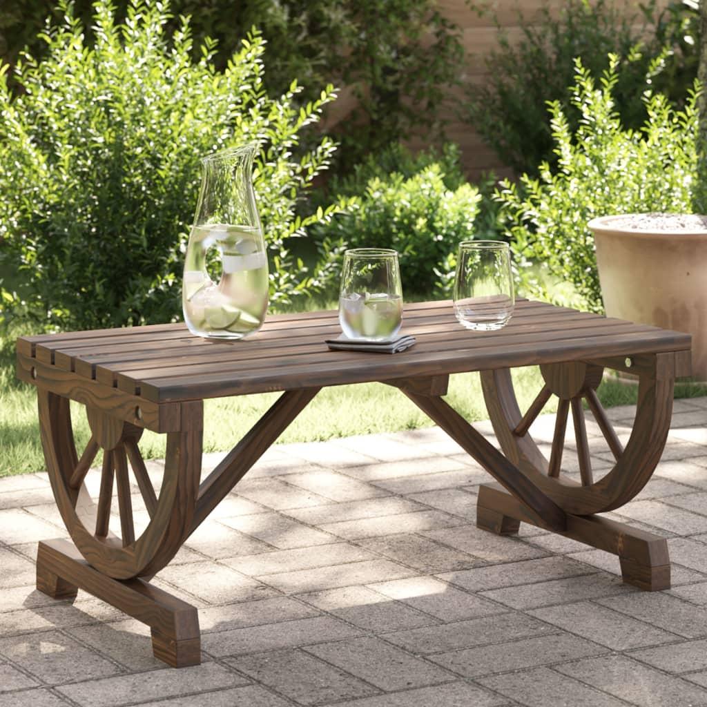 Havebord i massivt grantræ 90 x 50 x 40 cm med brændt finish billede