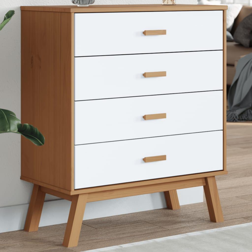 Kommode OLDEN massivt fyrretræ hvid og brun