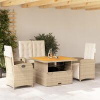 Spisebordssæt til haven 4 dele med hynder polyrattan beige