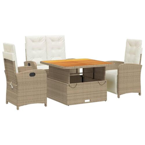 Spisebordssæt til haven 4 dele med hynder polyrattan beige