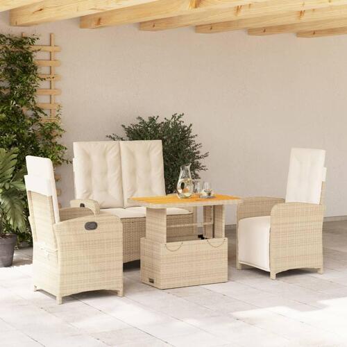 Spisebordssæt til haven 4 dele med hynder polyrattan beige