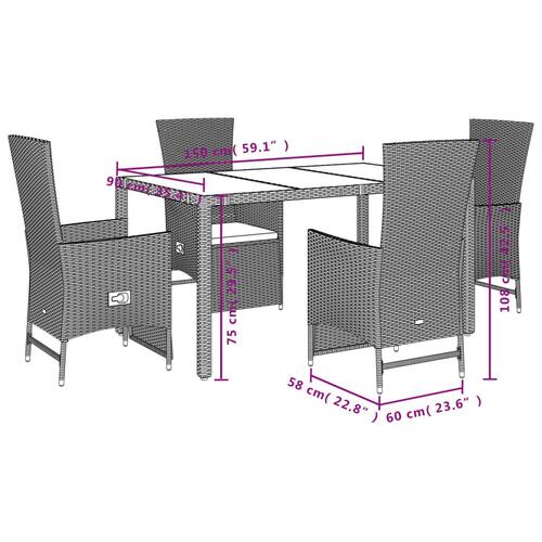 Spisebordssæt til haven 5 dele med hynder polyrattan beige