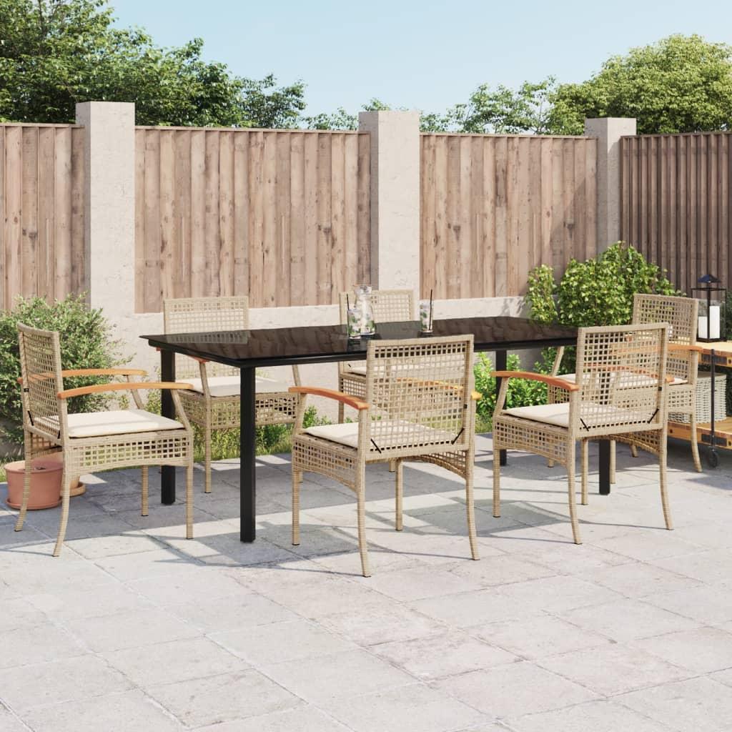 Spisebordssæt til haven 7 dele med hynder polyrattan beige