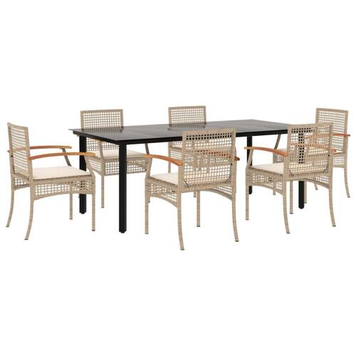 Spisebordssæt til haven 7 dele med hynder polyrattan beige