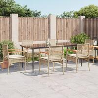 Spisebordssæt til haven 7 dele med hynder polyrattan beige
