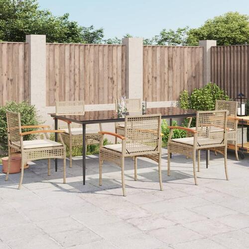 Spisebordssæt til haven 7 dele med hynder polyrattan beige