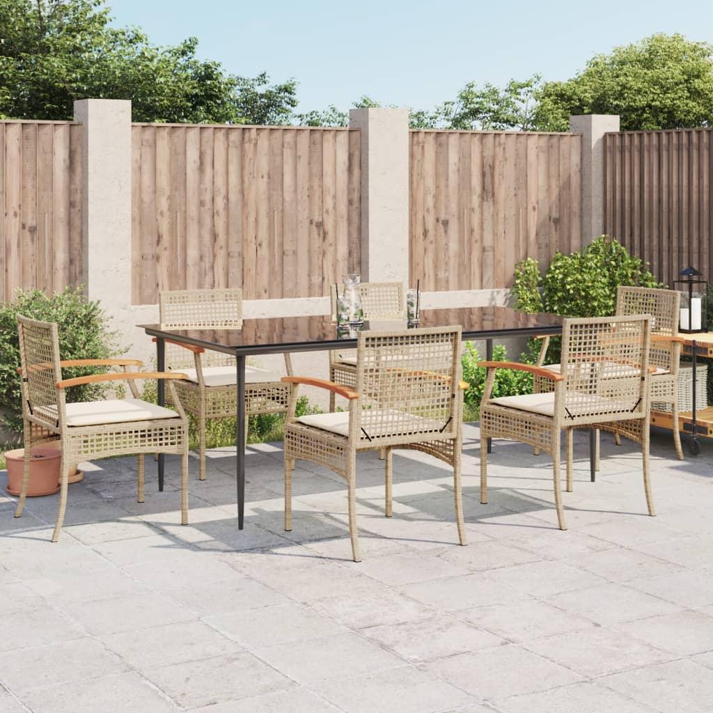 Spisebordssæt til haven 7 dele med hynder polyrattan beige