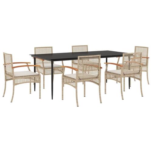Spisebordssæt til haven 7 dele med hynder polyrattan beige