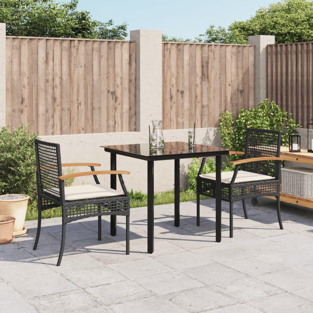 Spisebordssæt til haven 3 dele med hynder polyrattan sort