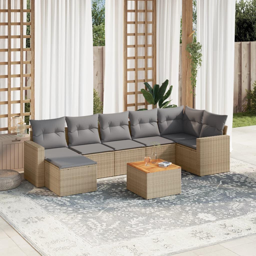 Sofasæt til haven 8 dele med hynder polyrattan beige billede
