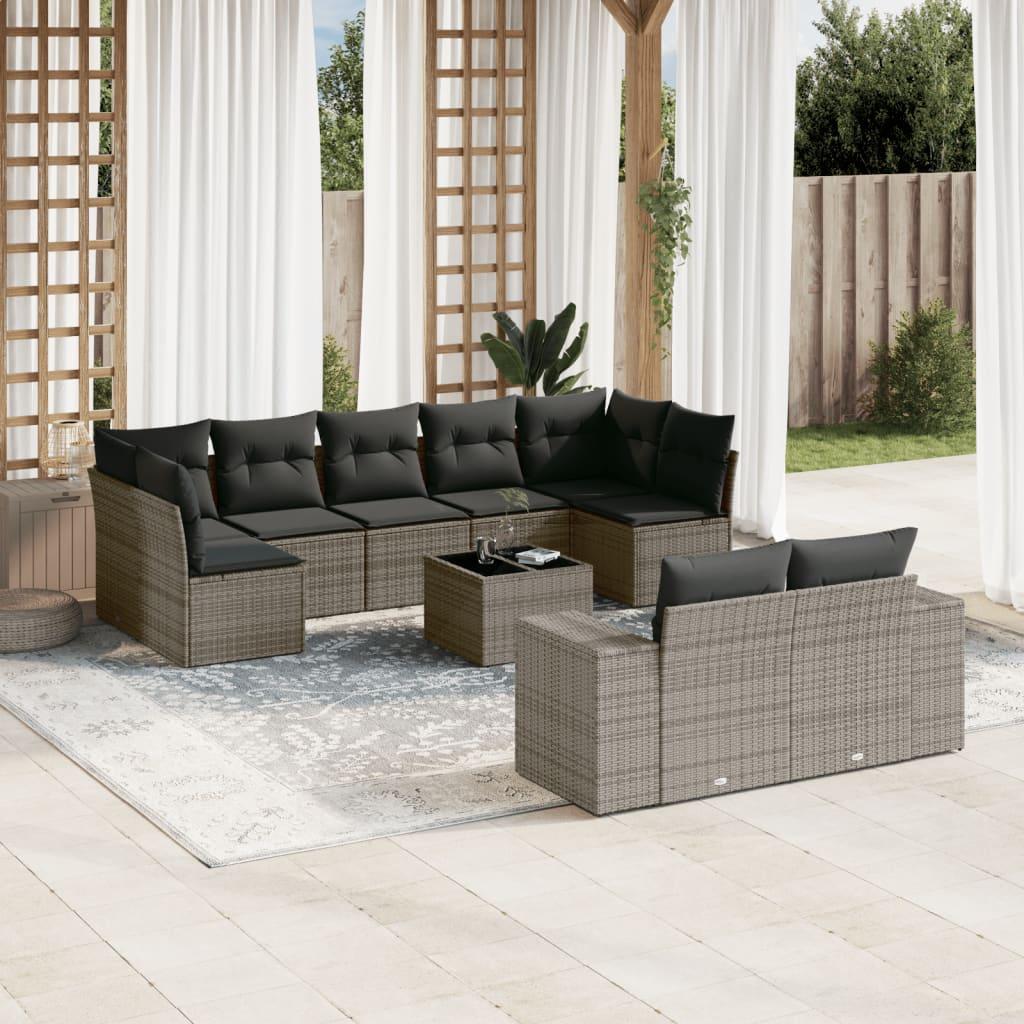 Sofasæt til haven 10 dele med hynder polyrattan grå