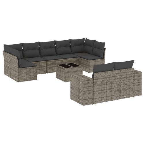 Sofasæt til haven 10 dele med hynder polyrattan grå
