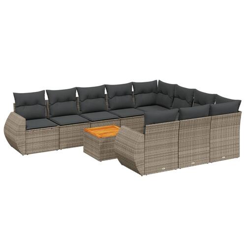 Loungesæt til haven 11 dele med hynder polyrattan grå