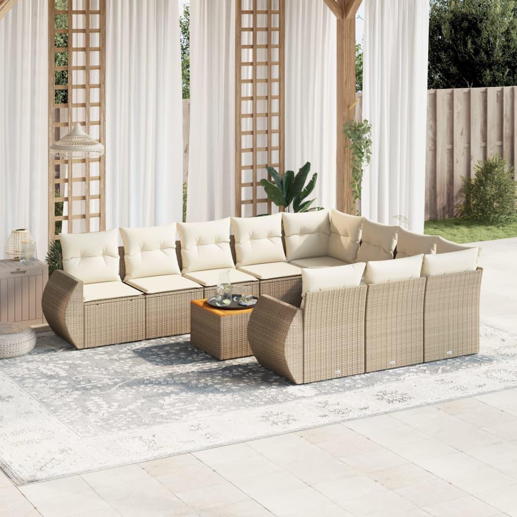 Sofasæt til haven 11 dele med hynder polyrattan beige