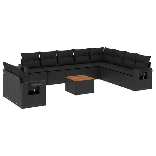 Sofasæt til haven 11 dele med hynder polyrattan sort
