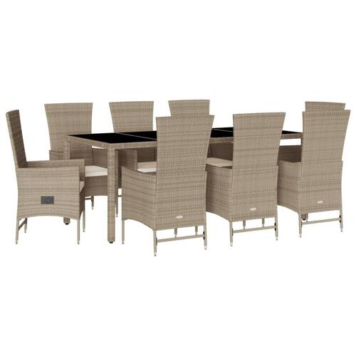 Spisebordssæt til haven 9 dele med hynder polyrattan beige