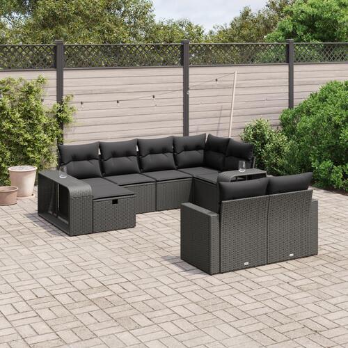 Sofasæt til haven 10 dele med hynder polyrattan sort