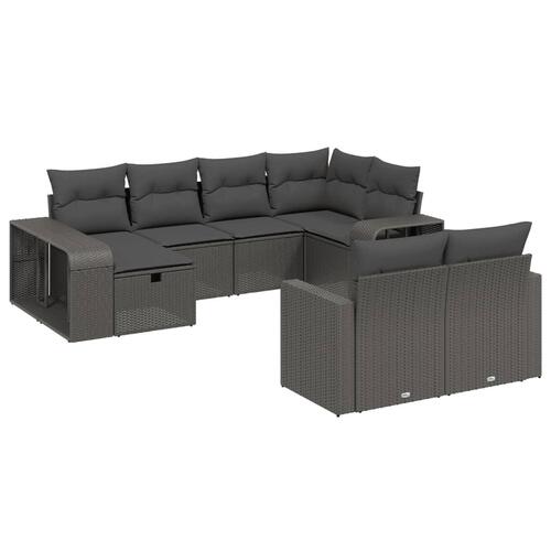 Sofasæt til haven 10 dele med hynder polyrattan sort
