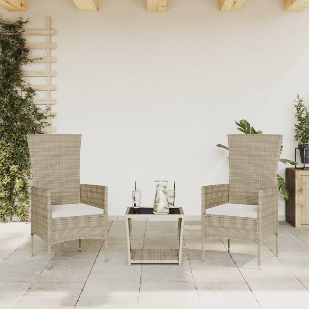 Spisebordssæt til haven 3 dele med hynder polyrattan beige billede