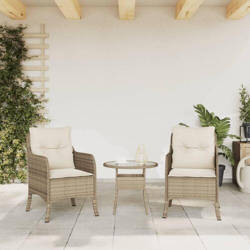 Havestole med hynder 2 stk. polyrattan beige