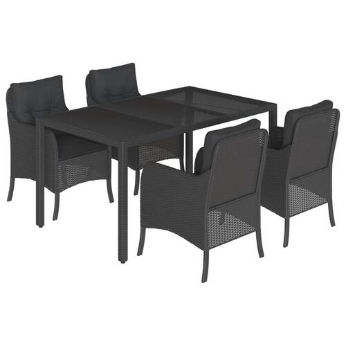 Spisebordssæt til haven 5 dele med hynder polyrattan sort