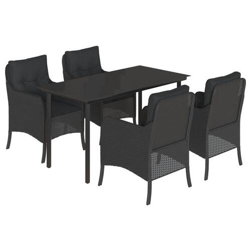 Spisebordssæt til haven 5 dele med hynder polyrattan sort