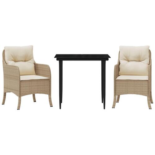 Spisebordssæt til haven 3 dele med hynder polyrattan beige
