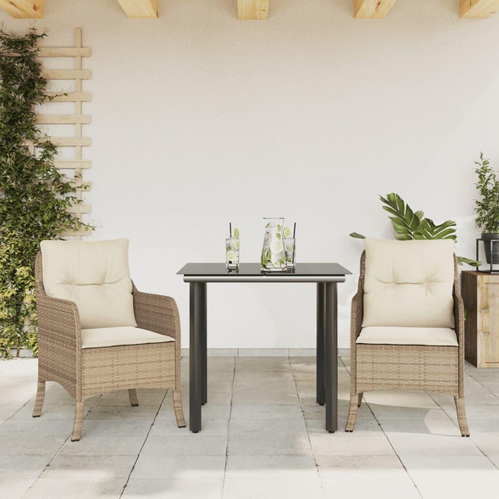 Spisebordssæt til haven 3 dele med hynder polyrattan beige
