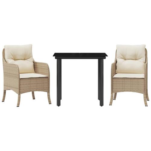 Spisebordssæt til haven 3 dele med hynder polyrattan beige
