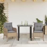 Spisebordssæt til haven 3 dele med hynder polyrattan beige