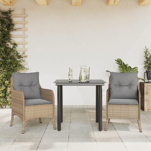 Spisebordssæt til haven 3 dele med hynder polyrattan beige
